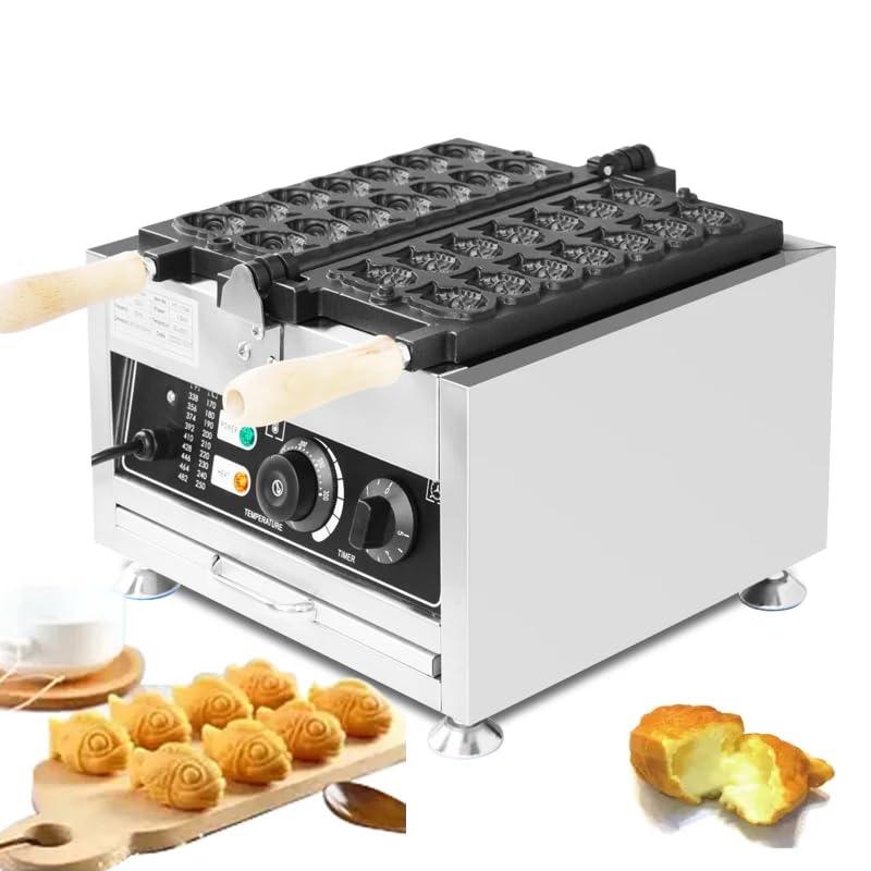 Commercial Taiyaki Fish Waffle Maker - 14pcs Non-Stick Big Eye Small Fish Waffle Iron with Adjustable Temperature (50-300°C/122-572°F) - Perfect for Cafes, Dessert Shops, and Home Breakfast Cooking