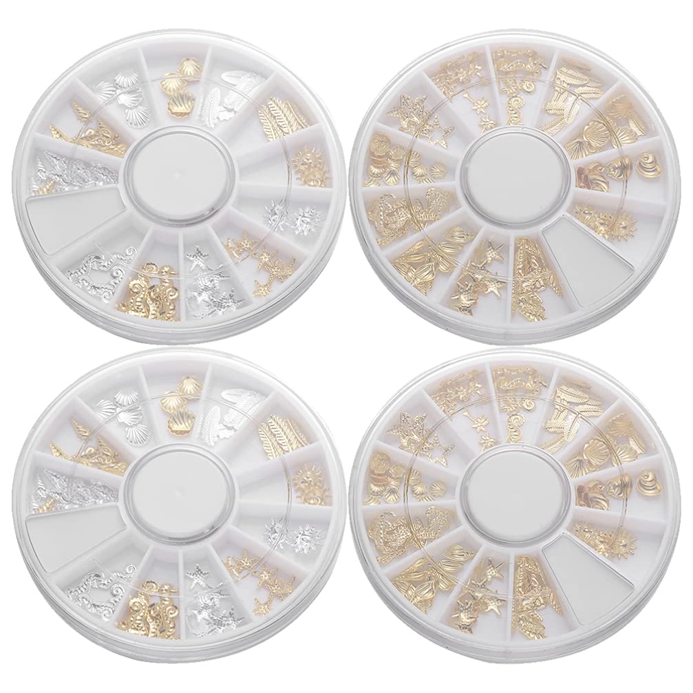 ARTIBETTER 4 Pack Nail Art Decorations - Alloy Nail Studs & Patches for Girls, DIY Manicure Accessories | Perfect for Nail Salons, Home Manicures & Party Nail Art Designs