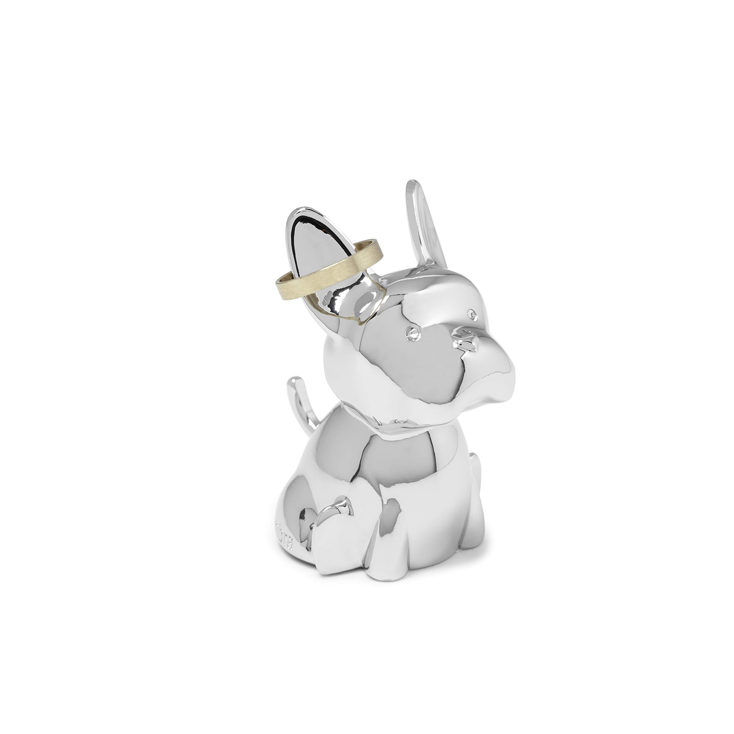 Umbra Zoola Frenchie Dog Ring Holder - Chrome Plated Cute French Bulldog Jewelry Organizer for Rings, Earrings & Small Accessories - Perfect for Bathroom Counter, Dresser Top & Vanity Display