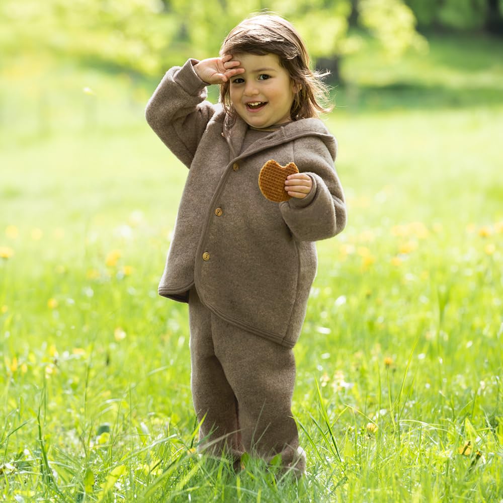 Kids Organic Merino Wool Fleece Hooded Thermal Jacket Cardigan - Warm Winter Coat for Boys & Girls - Perfect for Outdoor Play, School & Cold Weather Activities