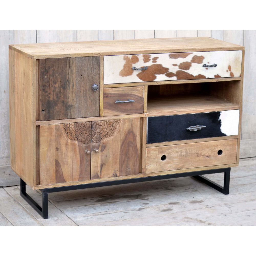Hand Carved Cow Pattern Clyde Chest of Drawers - Vintage Style Storage Cabinet for Bedroom, Living Room & Entryway Organization