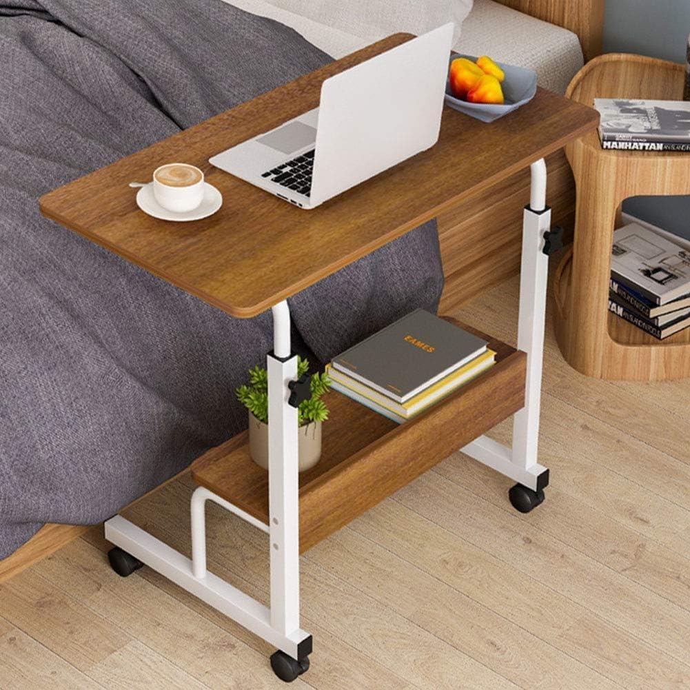 Adjustable Overbed Table with Wheels - Steel Frame Mobile Standing Desk for Laptop, Books & Meals - Perfect for Hospital, Bedside, Office & Home Use