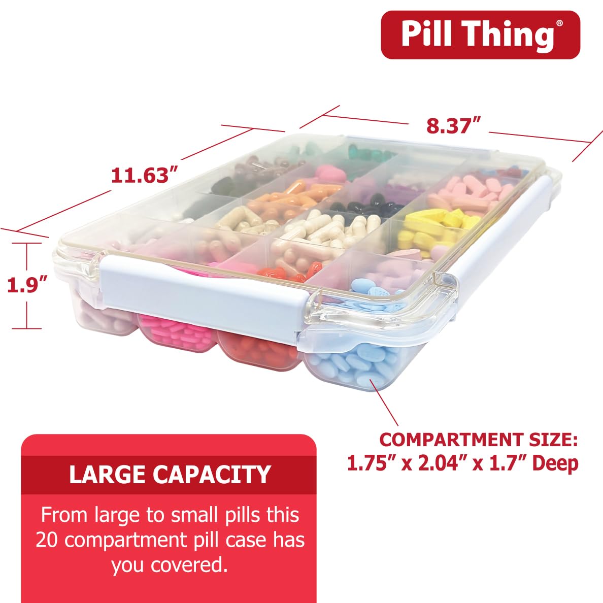 Large Monthly Pill Organizer with Built-in Handle - Deep Compartment Medicine Case with Airtight Lid - Travel Pill Box for Daily Medication & Vitamins - Perfect for Home, Office, and Travel Use