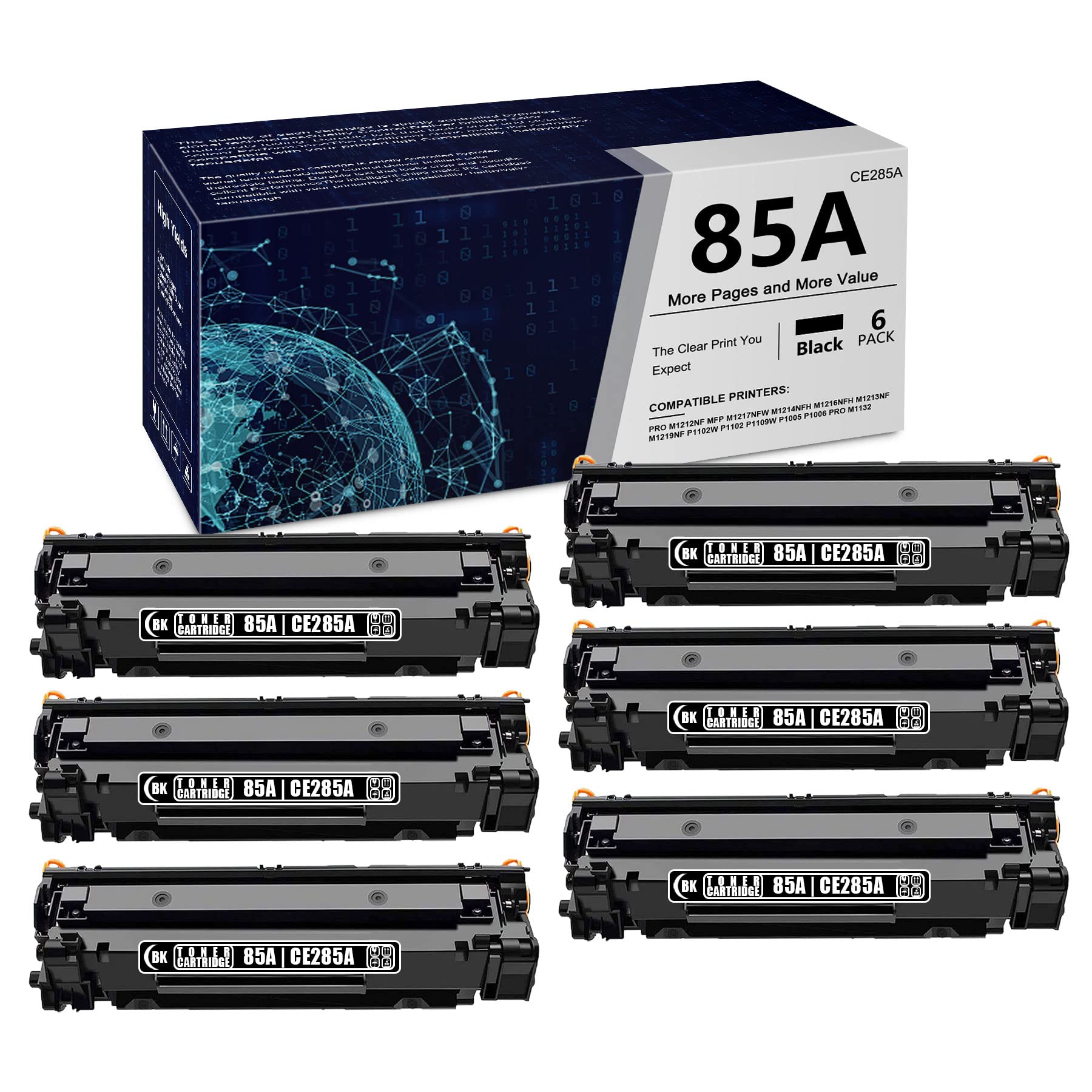 ZEOSEROE Black 6-Pack 85A Toner Cartridge (CE285A) - Compatible with HP Pro M1212nf MFP, M1219nf, M1214nfh, M1216nfh, M1217nfw, M1213nf, P1102w, P1102, P1109w, P1006 & M1132 Printers | High-Quality Replacement Toner for Home & Office Printing