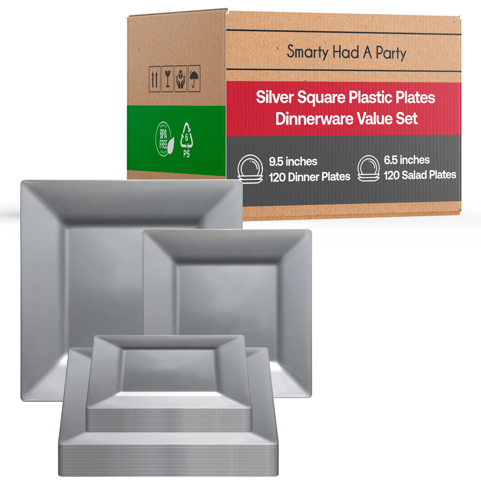 Premium Disposable Plastic Dinnerware Set - Heavy Duty Silver Plastic Plates for 120 Guests - Elegant & Durable Party Supplies for Weddings, Events & Catering