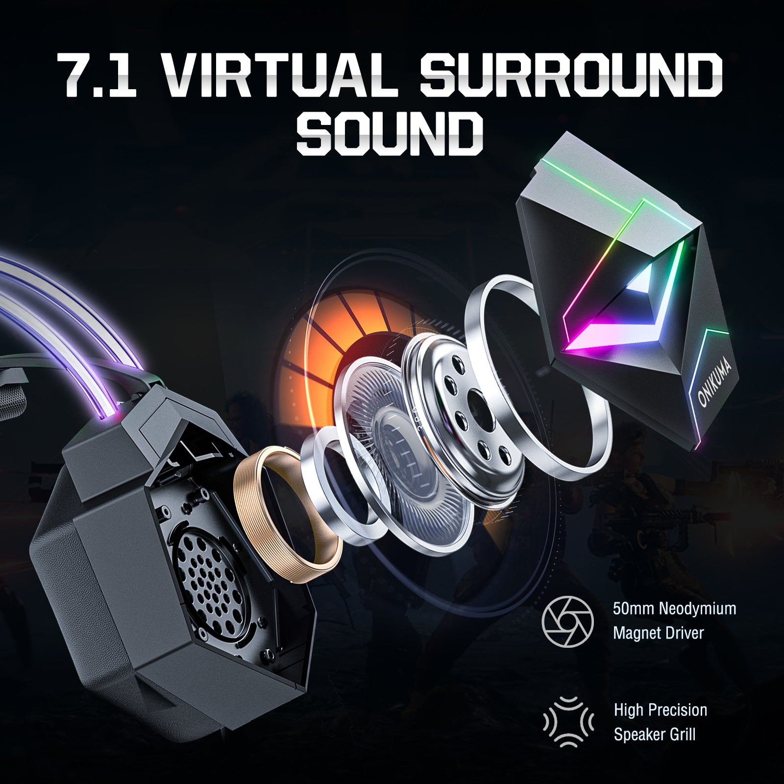 ONIKUMA X20 Pro RGB Gaming Headset with Noise Cancellation - 7.1 Surround Sound Wired Headphones with HD Mic for PC, PS4, PS5, Xbox Series X/S - Perfect for FPS Games & Online Chatting