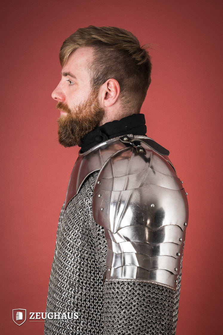 Gothic Pauldrons - 1.6mm Polished Steel Shoulder Armor for LARP, Cosplay & Medieval Renaissance Fairs | Perfect for Costumes, Role Playing & Historical Reenactments