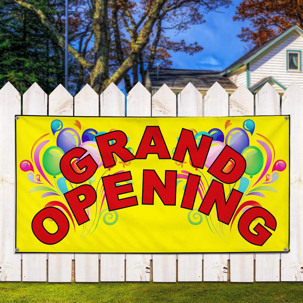 Grand Opening Vinyl Banner - 16x40in, 4 Grommets | Business Advertising Sign for Store Events