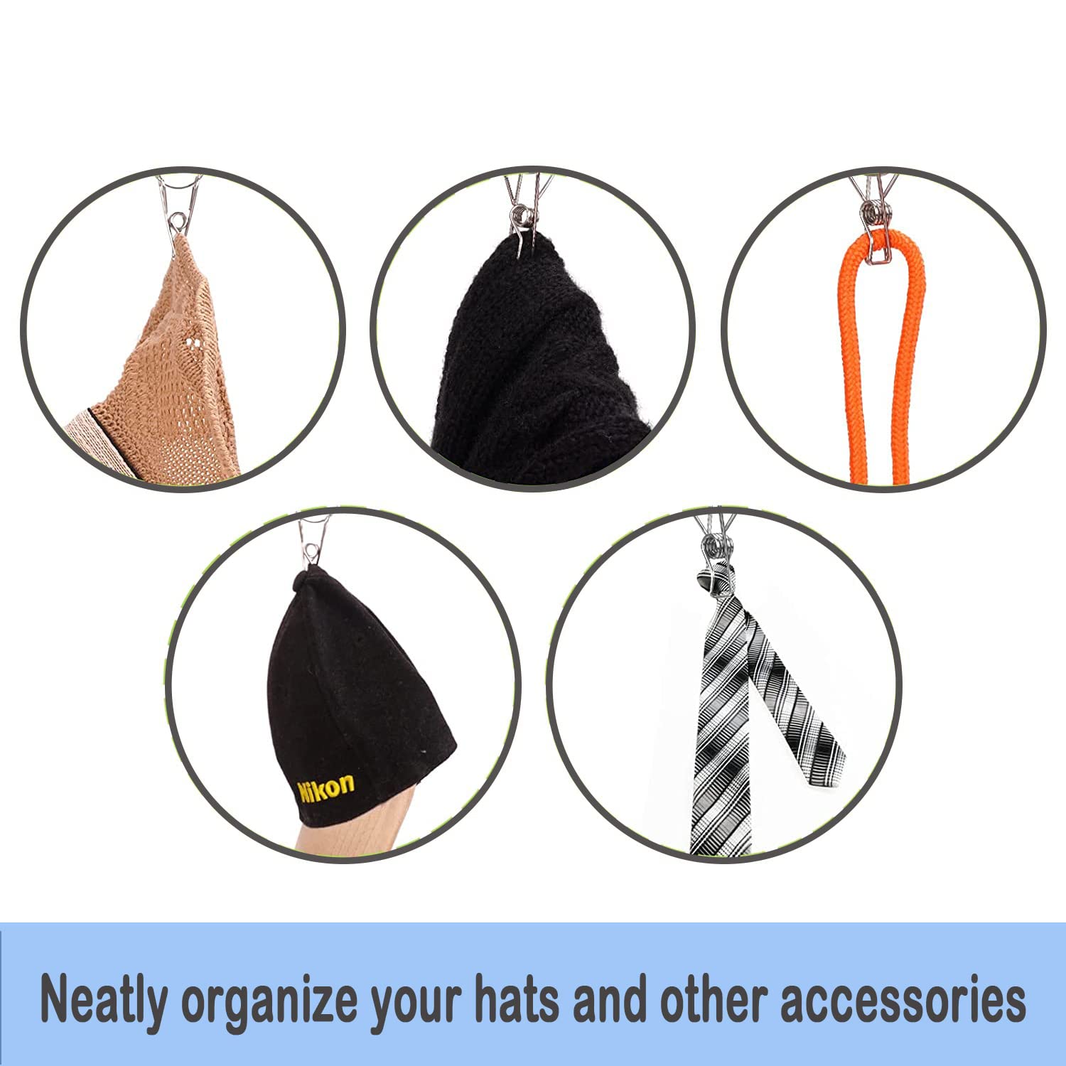 Baseball Cap Organizer - 2 Pack Black Hat Hanger for Closet with 10 Large Holder Clips | Perfect for Hat Storage, Display & Organization in Bedroom, Closet or Entryway