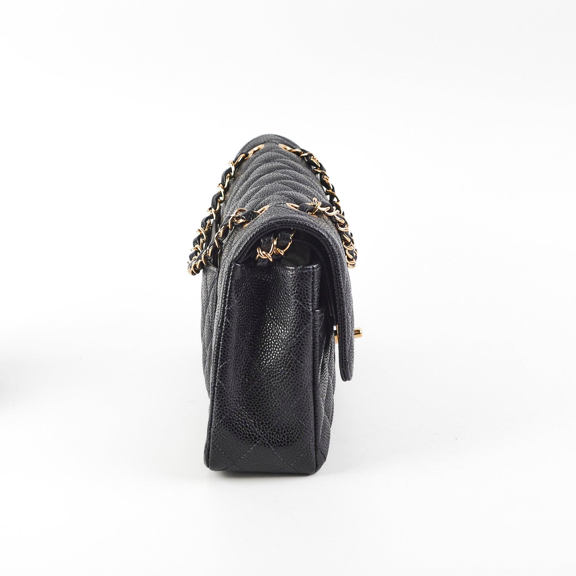 Chanel Medium/Large Classic Flap Bag in Black Caviar Leather - Series 8 | Luxury Designer Handbag for Women, Perfect for Work, Evening Events & Everyday Use