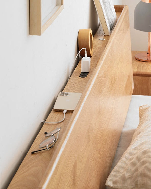 Solid Oak Wood LED Bed Frame with Built-in Lighting - Perfect for Modern Bedrooms, Guest Rooms, and Cozy Home Decor