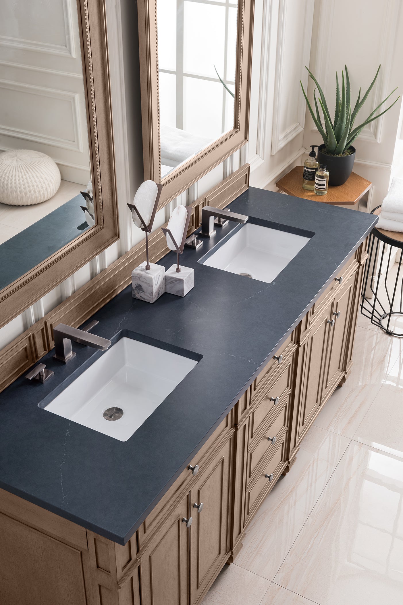 Bristol 72 Inch Double Bathroom Vanity with Whitewashed Walnut Finish & 3CM Charcoal Soapstone Quartz Countertop - Perfect for Master Bathroom, Guest Bath, or Powder Room Renovation