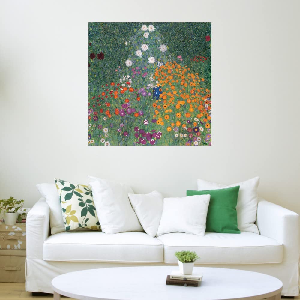 Gustav Klimt Floral Canvas Wall Art - 32x32 Inch Botanical Print for Bathroom & Bedroom Decor - Handmade Plant Pictures for Home, Office & Garden - Premium Fine Art Wall Decor for Living Room & Dining Room