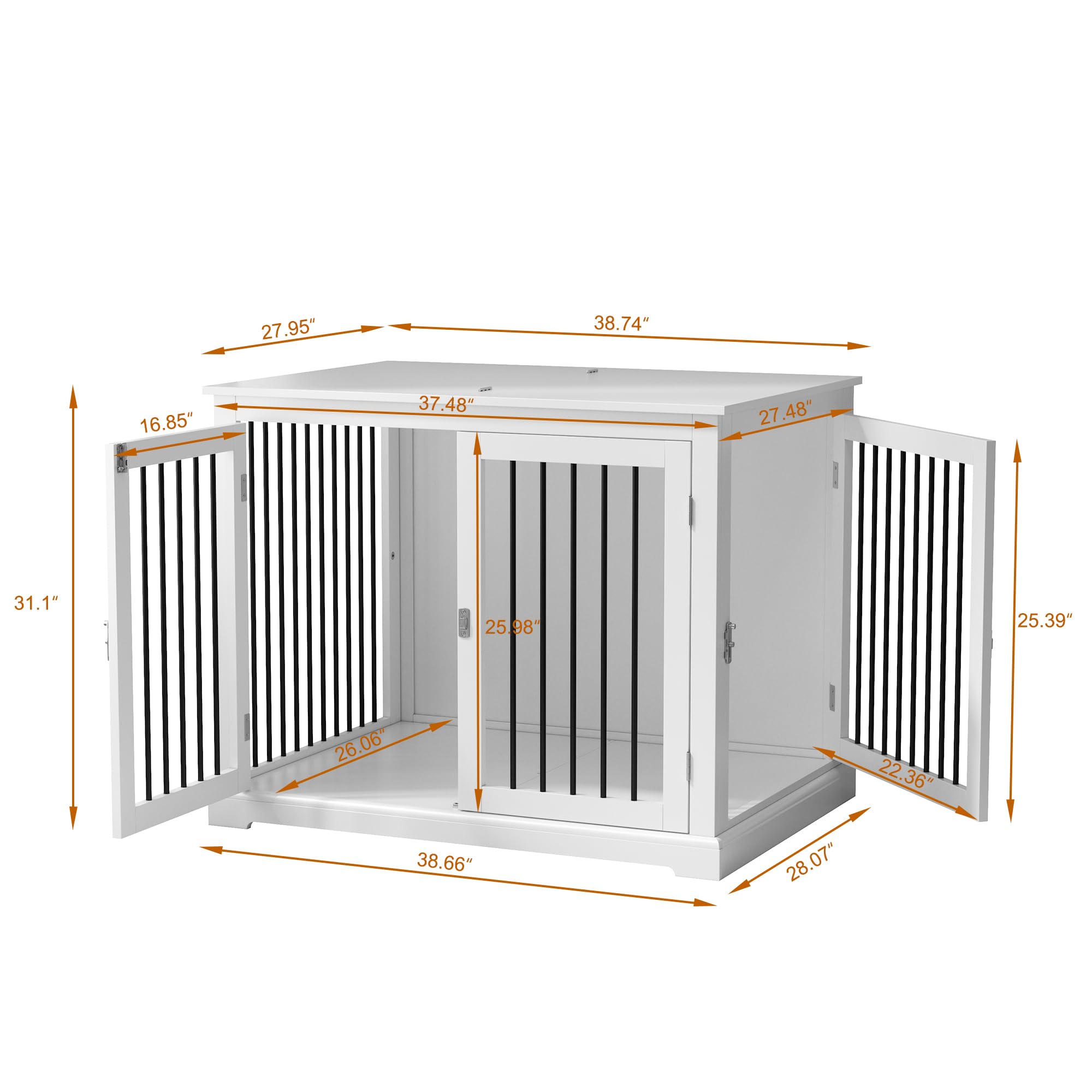 Stylish White Dog Crate Furniture with Cushion - Large Indoor Kennel for Big Dogs | Flip-Top End Table Design with Chew-Proof Metal Bars | Perfect for Living Room, Bedroom or Office Pet Space