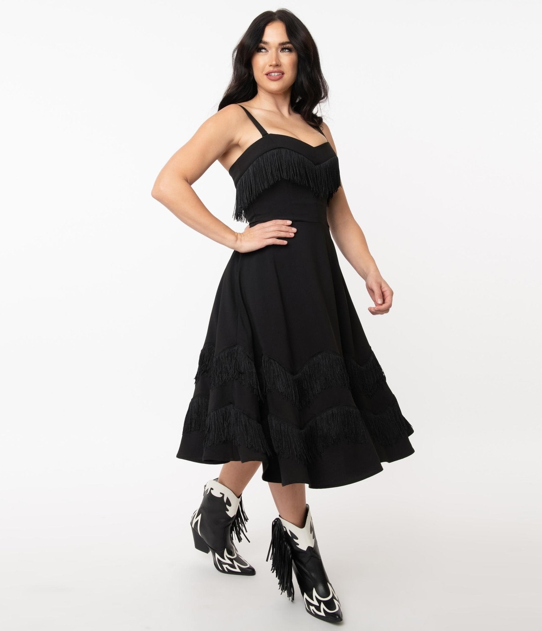 Vintage Black Fringe Swing Dress for Women - Retro 50s Style Party Cocktail Dress for Night Out, Date Night, and Special Occasions