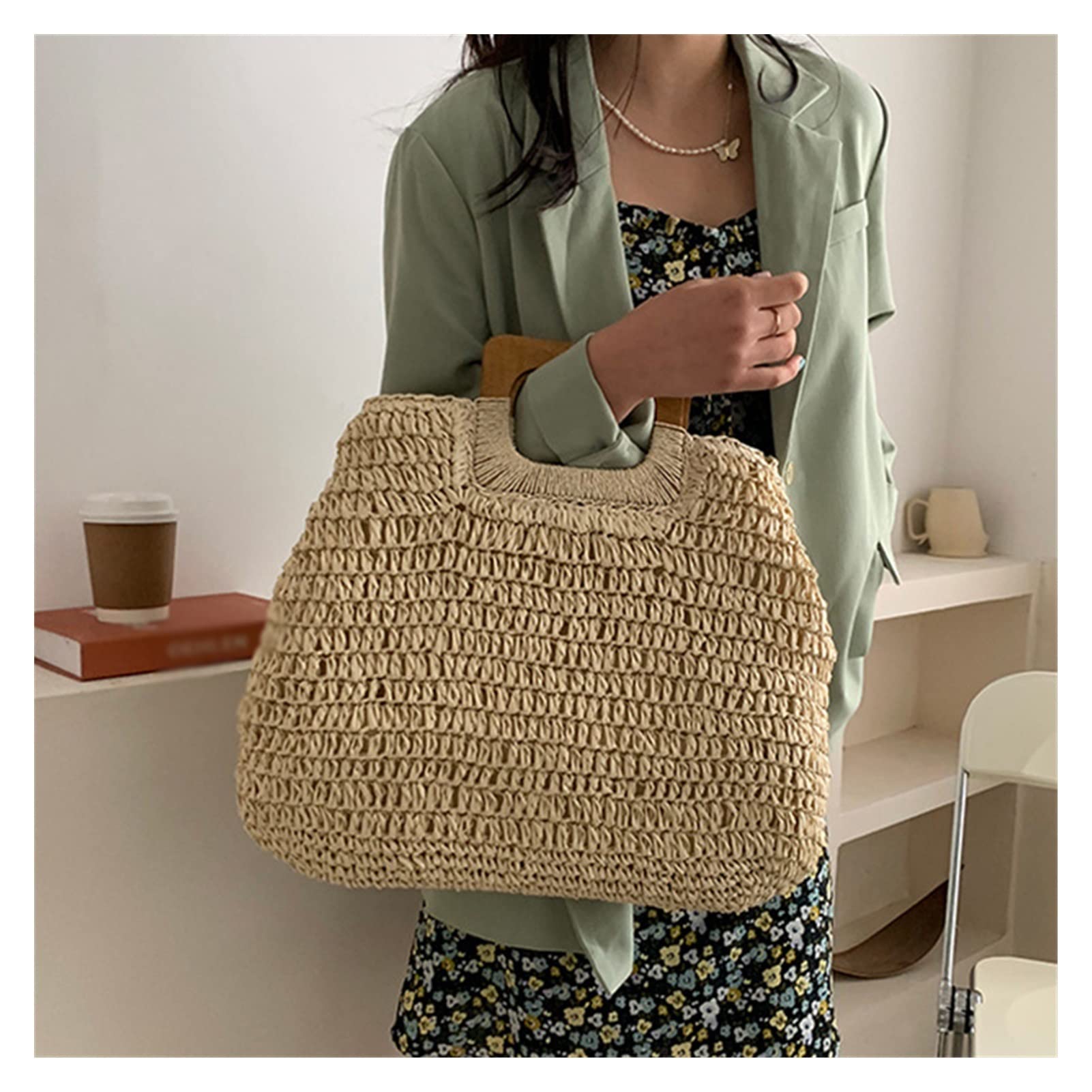 Stylish Summer Woven Straw Handbag for Women - Large Capacity Beach Tote with Hollow Out Design - Perfect for Travel, Vacation & Outdoor Activities (Color: A, One Size)