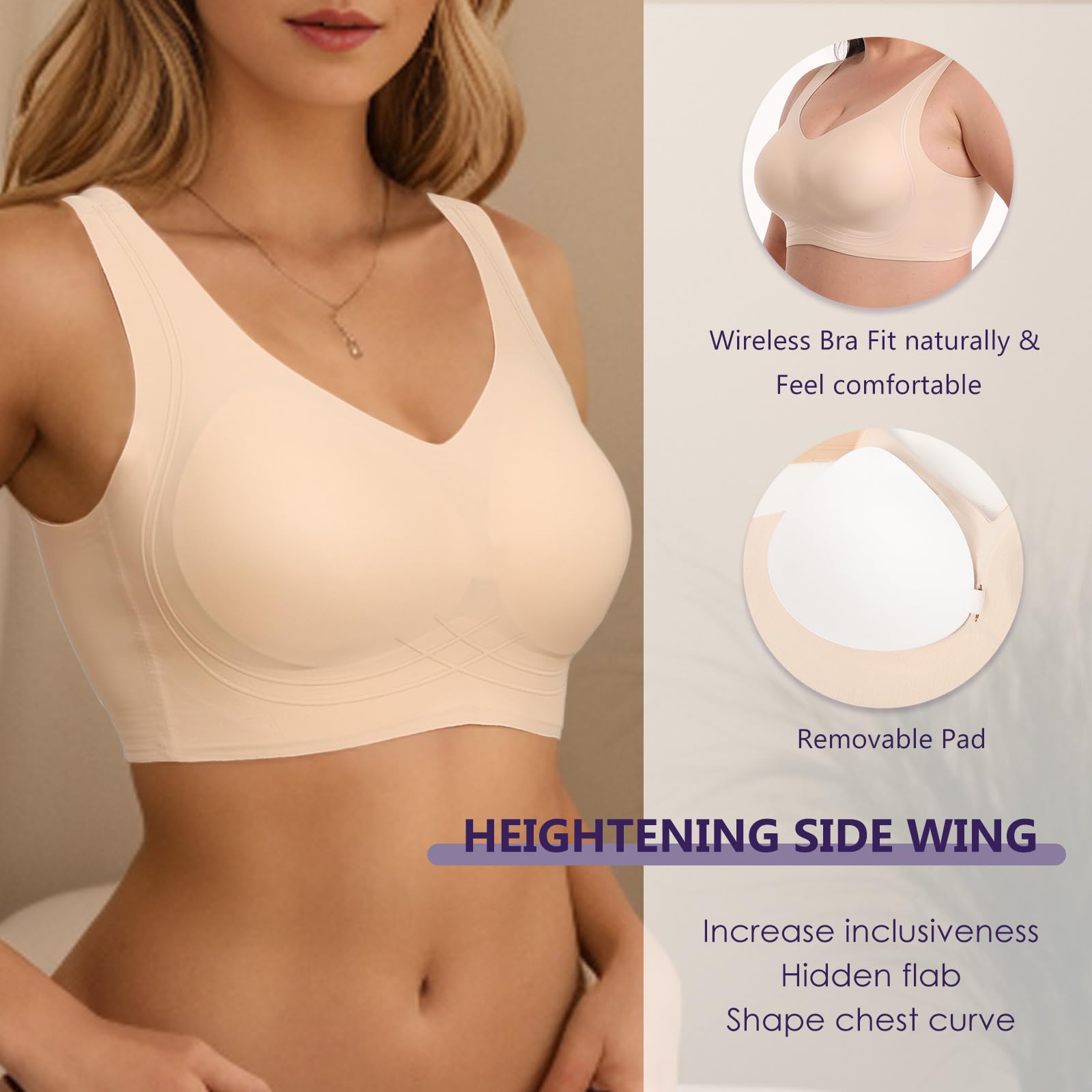 Wireless Seamless Full Coverage No Show Bra for Women - Comfortable Padded Underwire-Free Bras in Regular & Plus Size | Perfect for Everyday Wear, Workouts & Layering