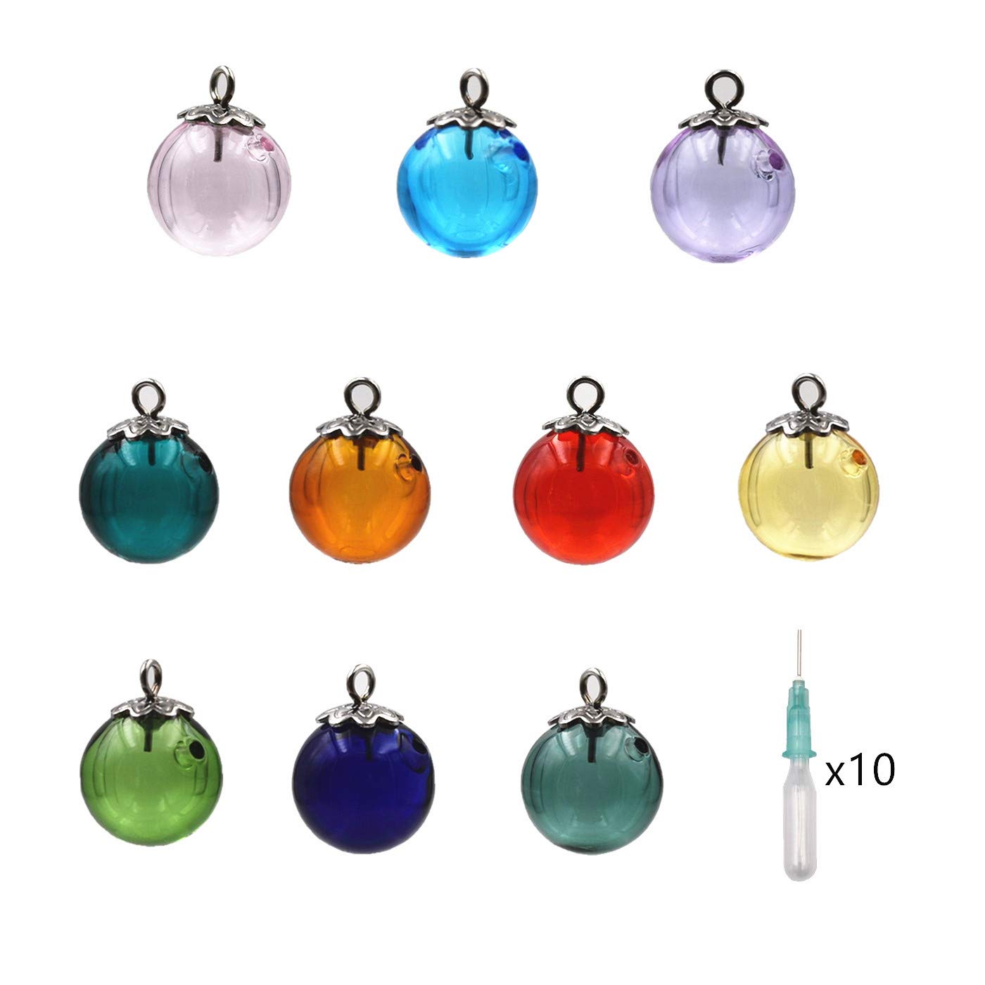 10pcs Mini Empty Glass Globe Vials for Essential Oils, Perfume & Aromatherapy - 12mm Multicolor Pendant Necklace Diffusers - Perfect for DIY Jewelry Making, Home Fragrance & Gift Giving