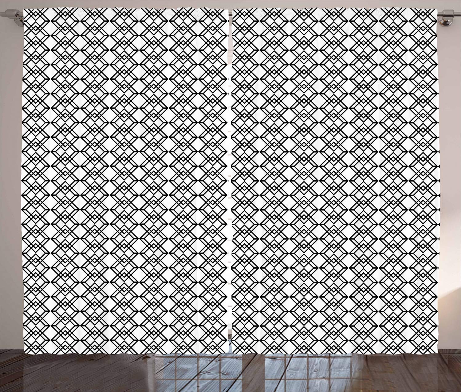 Ambesonne Black and White Grid Pattern Curtains - Modern Monochrome Interlace Squares Digital Art Design - 2 Panel Set for Living Room & Bedroom (108