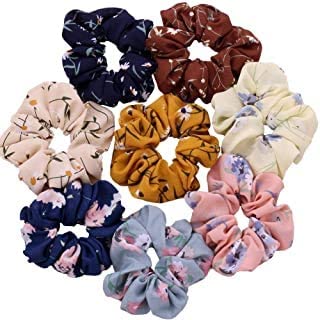 6-Pack SUNBIRD Silky Hair Scrunchies for Women - No Crease No Damage Hair Ties, Soft Chiffon & Cotton Elastic Ponytail Holders with Floral Print - Perfect for Workouts, Office, and Everyday Styling