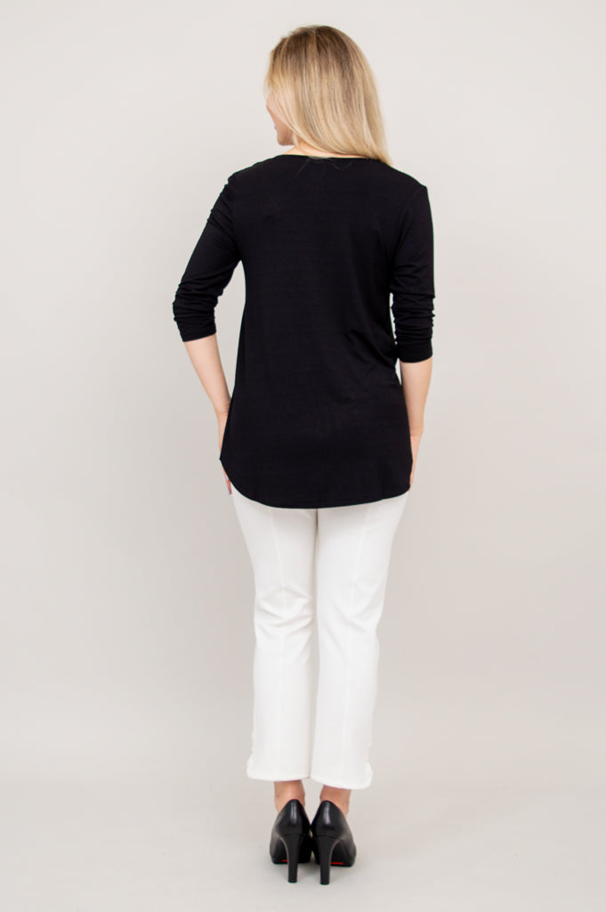 Jazz 3/4 Sleeve Top for Women - Black Diamond Print Bamboo Fabric - Perfect for Dance Classes & Casual Wear