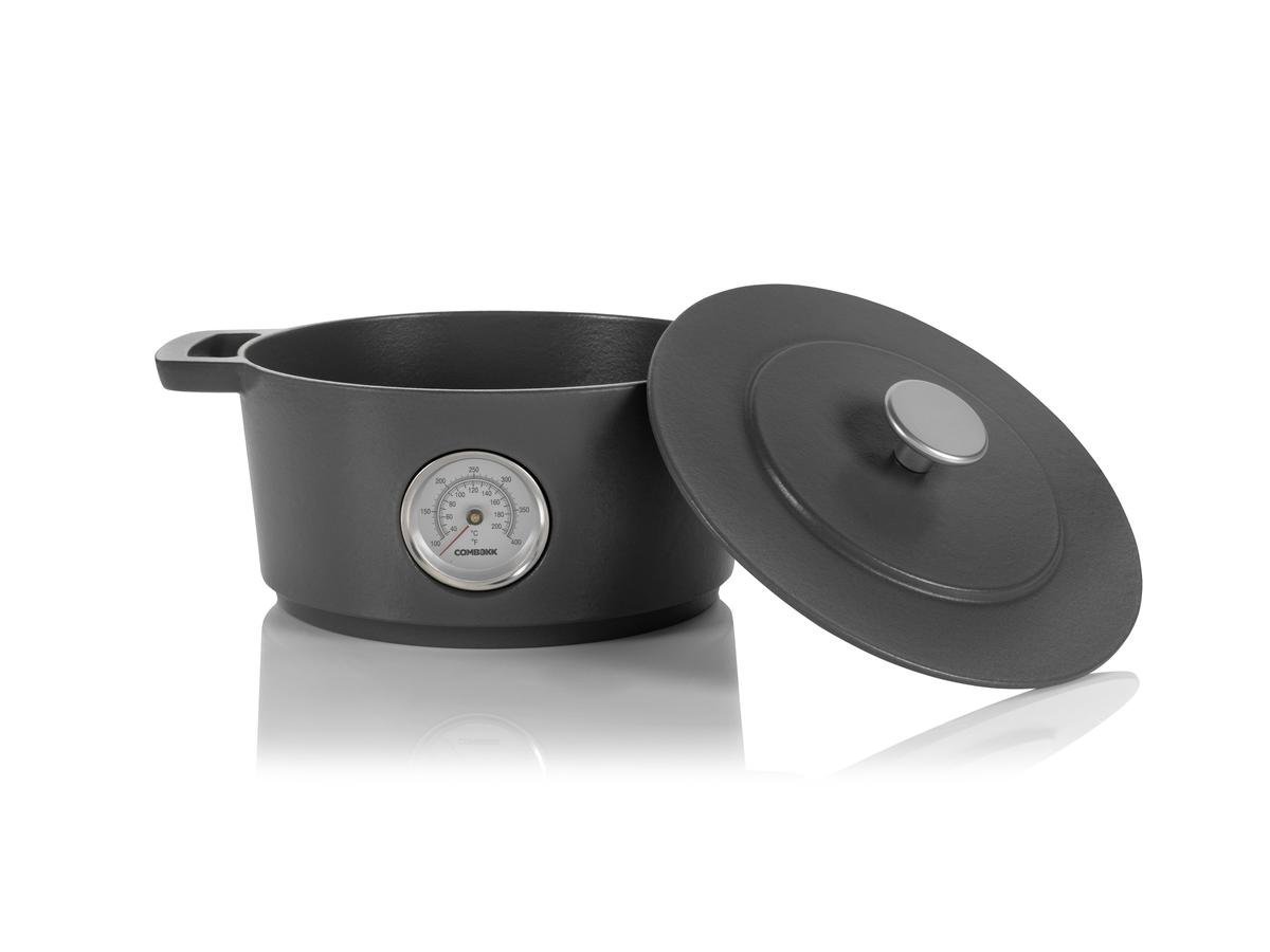 Combekk RAILWAY Recycled Enameled Cast Iron 4.25 Quart Dutch Oven with Built-in Thermometer - Concrete Gray, 9.5 Inch - Perfect for Camping, Baking Bread & Slow Cooking Stews