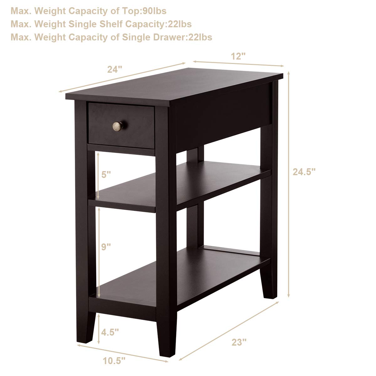 Giantex Narrow End Table with Drawer and Shelf - Small Space Wooden Sofa Table, Skinny Nightstand for Living Room, Bedroom - Espresso Finish | Perfect for Studio Apartments, Dorms & Cozy Spaces