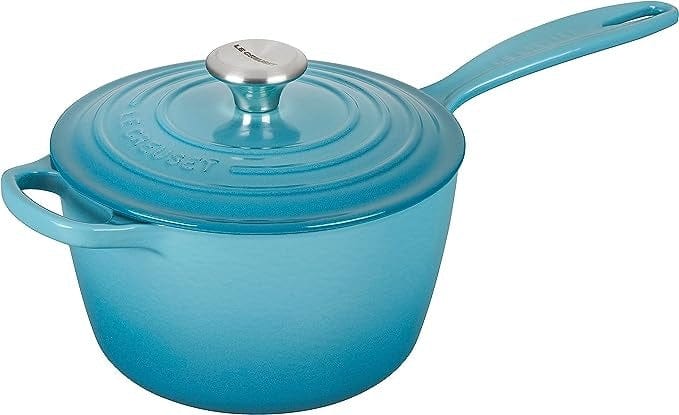 Le Creuset 2.25 Quart Enameled Cast Iron Sauce Pan with Lid - Multiple Colors (Marseille, Cerise, Flame) - Perfect for Soups, Sauces & Slow Cooking