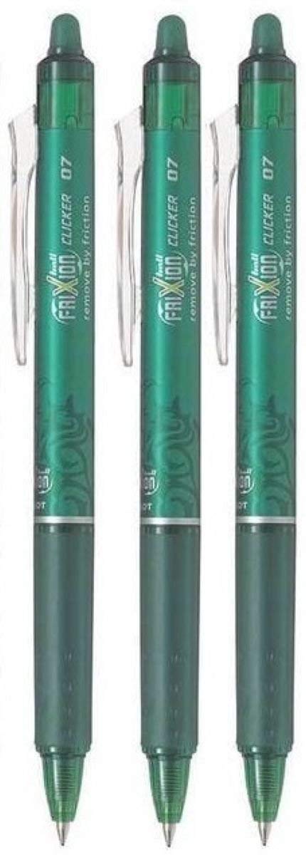 Pilot Frixion Clicker Retractable Erasable Pens - 0.7mm Fine Point Rollerball, 0.35mm Line, Pack of 3 (BLRT-FR7) - Ideal for Note Taking, Planning, Bullet Journaling & School Work