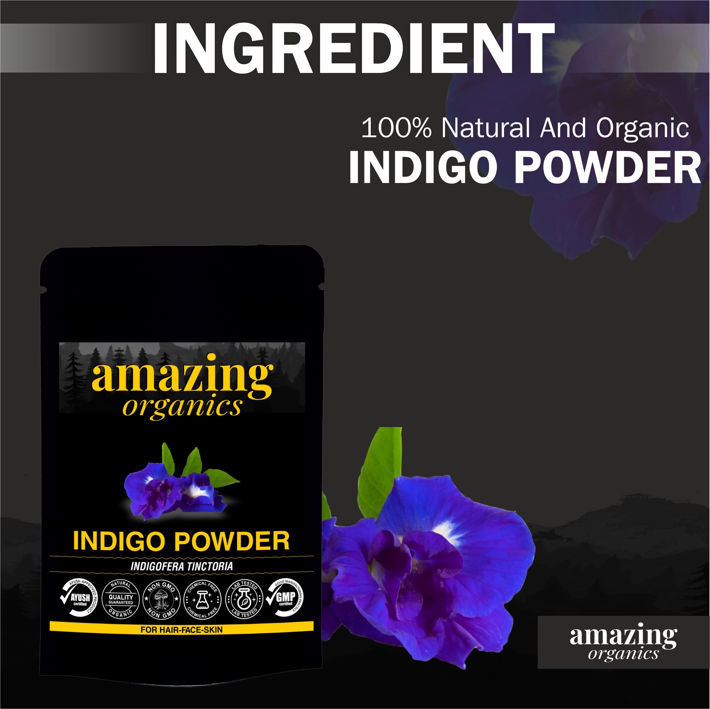 Organic Indigo Powder for Natural Hair Dye - Vegan, Cruelty-Free, Triple-Sifted & Microfine, Indigofera Tinctoria, 100g | Safe Gray Coverage & DIY Henna Hair Coloring at Home