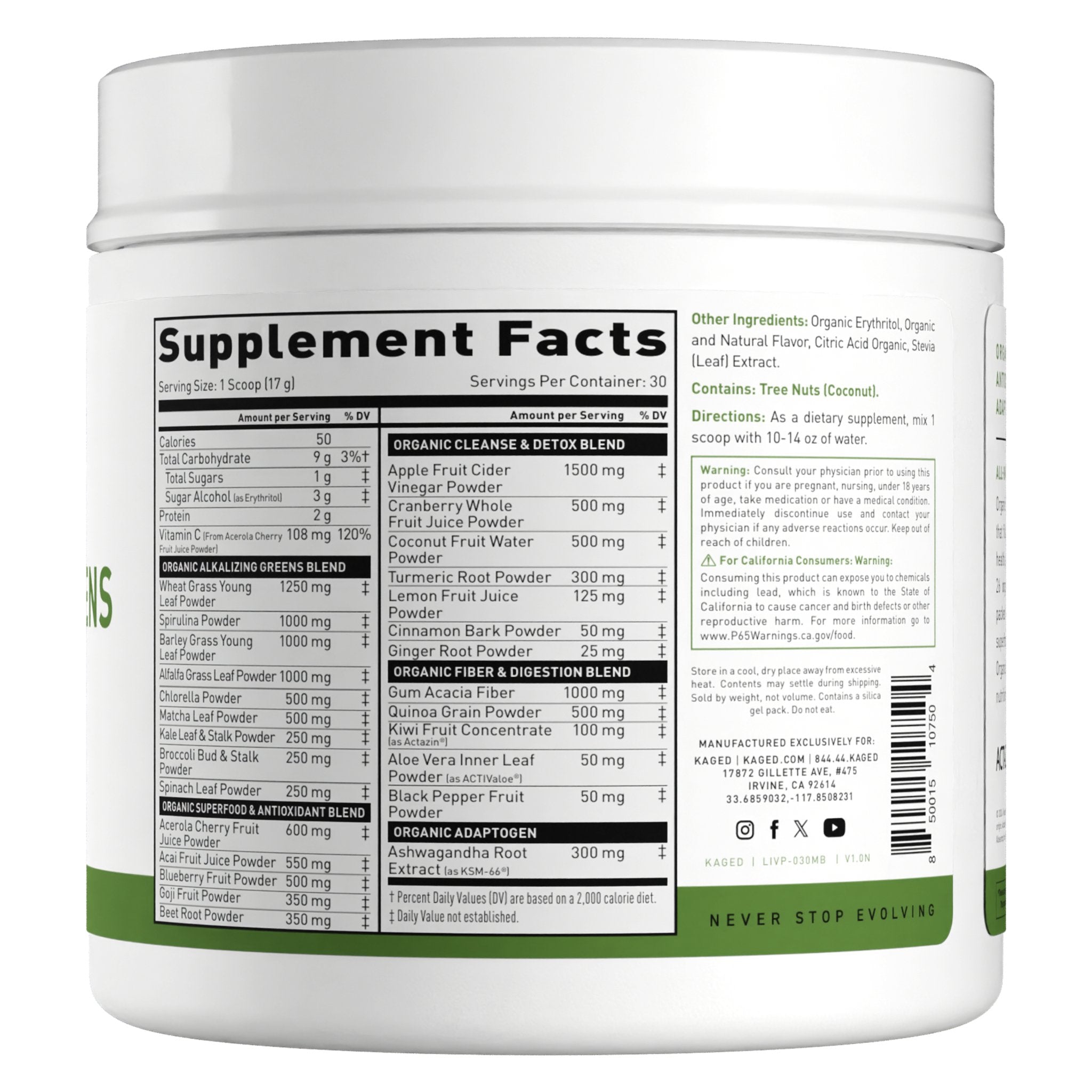 KAGED Organic Superfood Greens Powder - Vegan, Gluten-Free & Non-GMO for Energy & Digestion | Perfect for Smoothies, Juices & Daily Nutrition Boost
