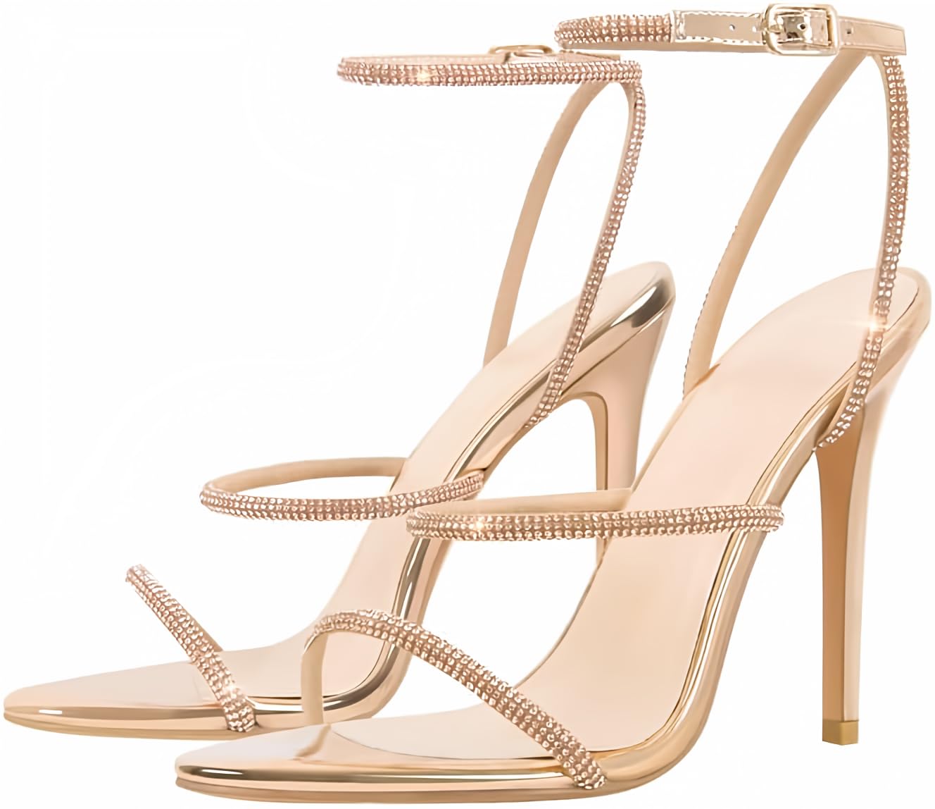 LISHAN Women's Rhinestone Studded Straps Ankle Strap Buckle High Heel Sandals - Perfect for Evening Parties, Weddings & Date Nights