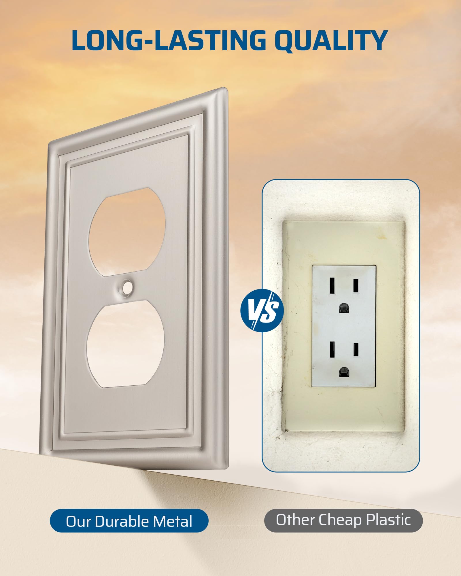 DEWENWILS 4-Pack Brushed Nickel Metal Wall Plates - Standard Duplex Electrical Outlet Covers - Ideal for Home, Office & Commercial Renovations