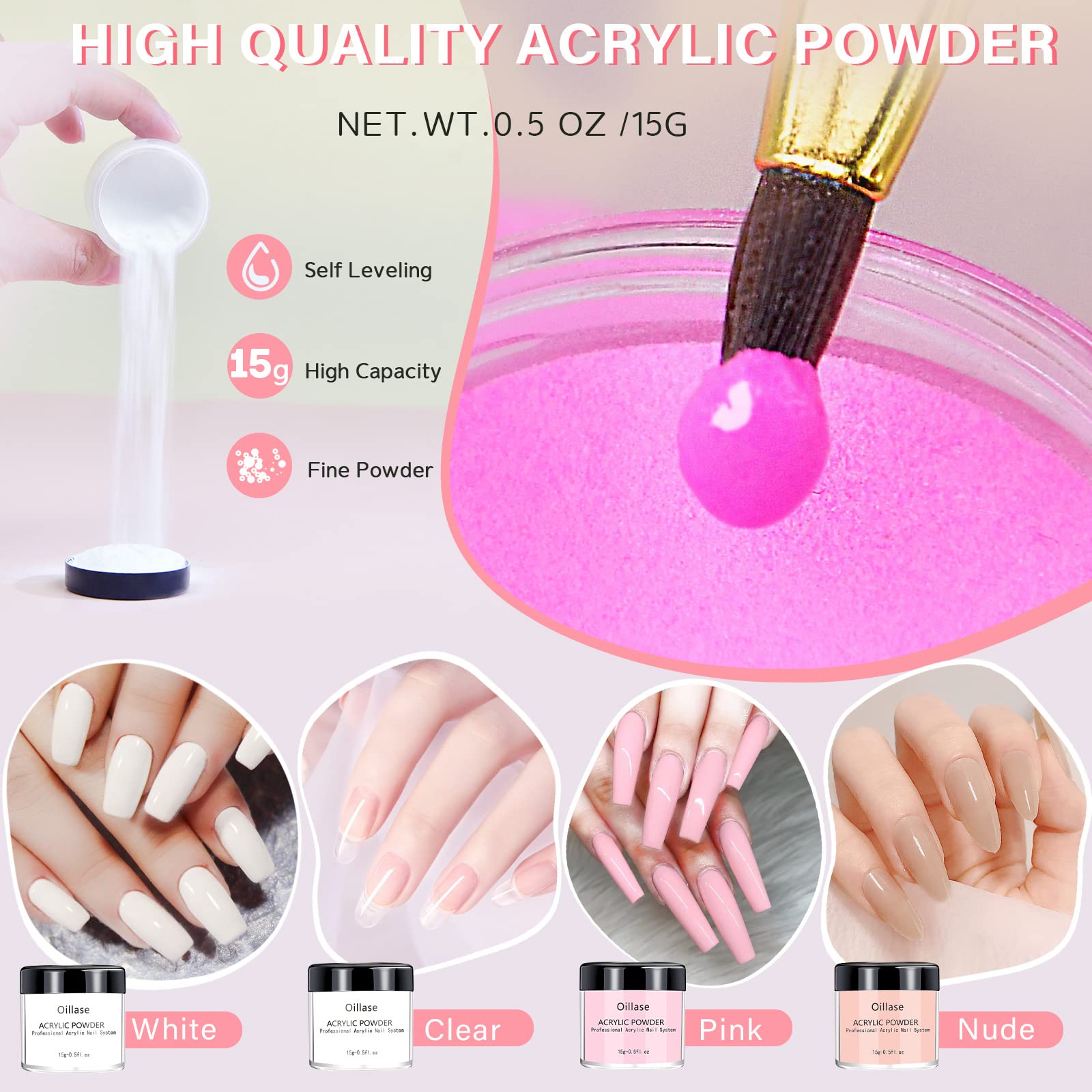 Professional Acrylic Nail Kit for Beginners - 10 Color Powder Set with Brushes | Nail Extension & Manicure Supplies for Salon & Home Use