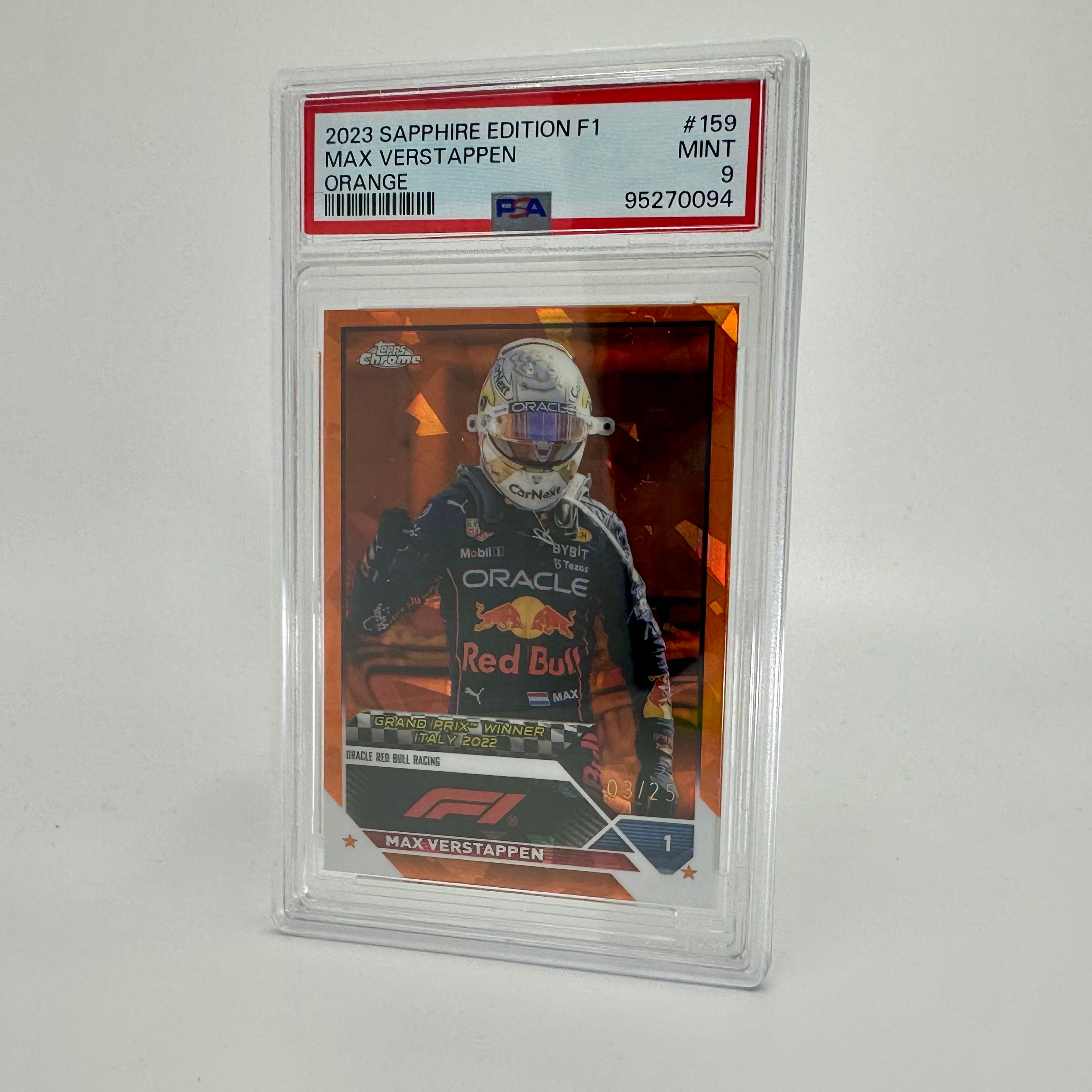 2023 Topps Chrome Max Verstappen #159 PSA 9 Sapphire Orange Parallel - Rare F1 Racing Card for Collectors & Sports Memorabilia Enthusiasts