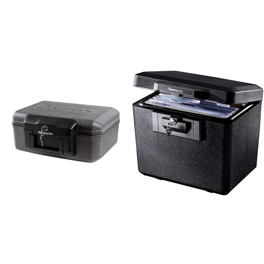 SentrySafe 1200 Fireproof Security Box with Key Lock - 0.18 Cubic Feet, Black & 1170 Fireproof Safe Box - 0.61 Cubic Feet - Document Protection for Home, Office, and Travel Use