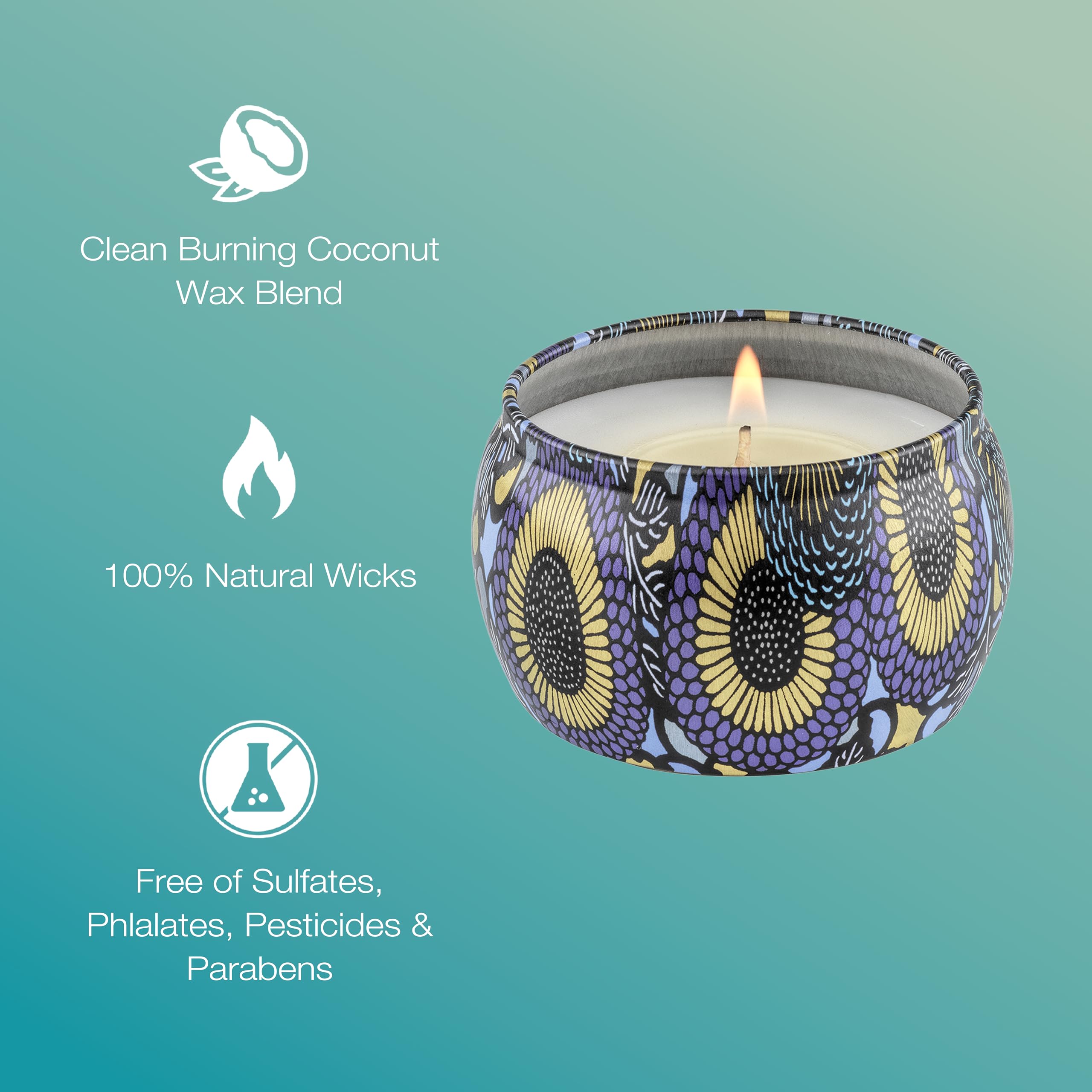 Voluspa Apple Blue Clover Mini Tin Candle - 4 oz Coconut Wax Candle with 25 Hour Burn Time, Handcrafted in USA | Clean Burning, Aromatherapy, Home Decor, Gift for Holidays & Relaxation