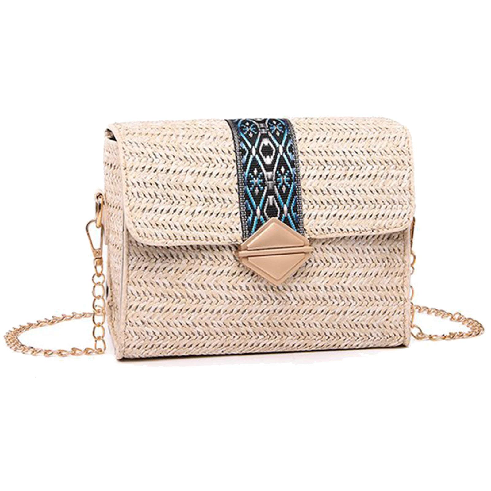 IKAXIYO Women's Summer Beach Straw Bag - Handwoven Embroidery Crossbody Shoulder Purse, Fashionable & Lightweight for Vacation, Travel, and Outdoor Activities