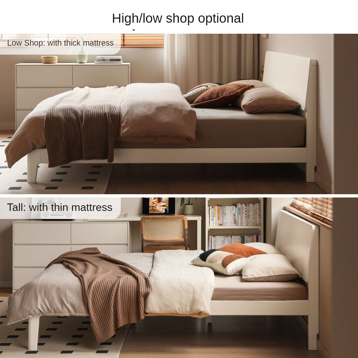 Modern Simple Cream Style Poplar Solid Wood Bed - Sturdy & Elegant for Master Bedroom, Guest Room, or Kids Room