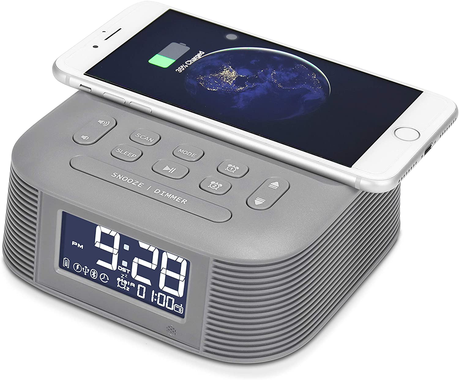 InstaBox D10 Wireless Charging Digital Alarm Clock with FM Radio, Bluetooth Speaker & Night Light - Perfect for Bedroom, Office, and Travel