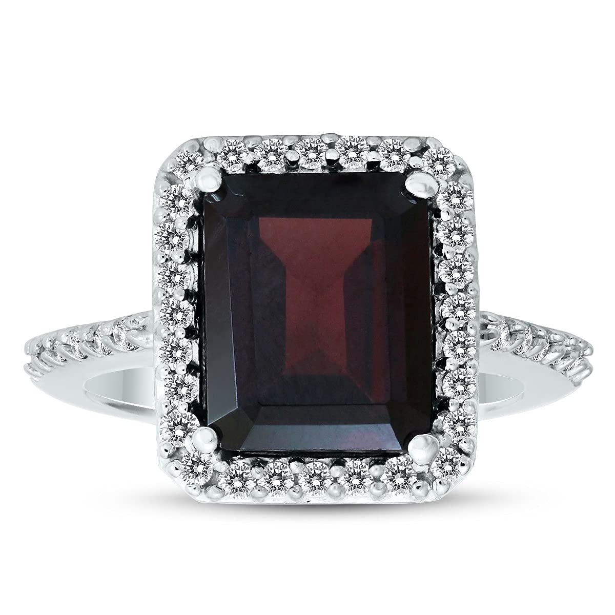14K White Gold Garnet and Diamond Halo Cocktail Ring | Elegant Jewelry for Parties, Weddings & Special Occasions
