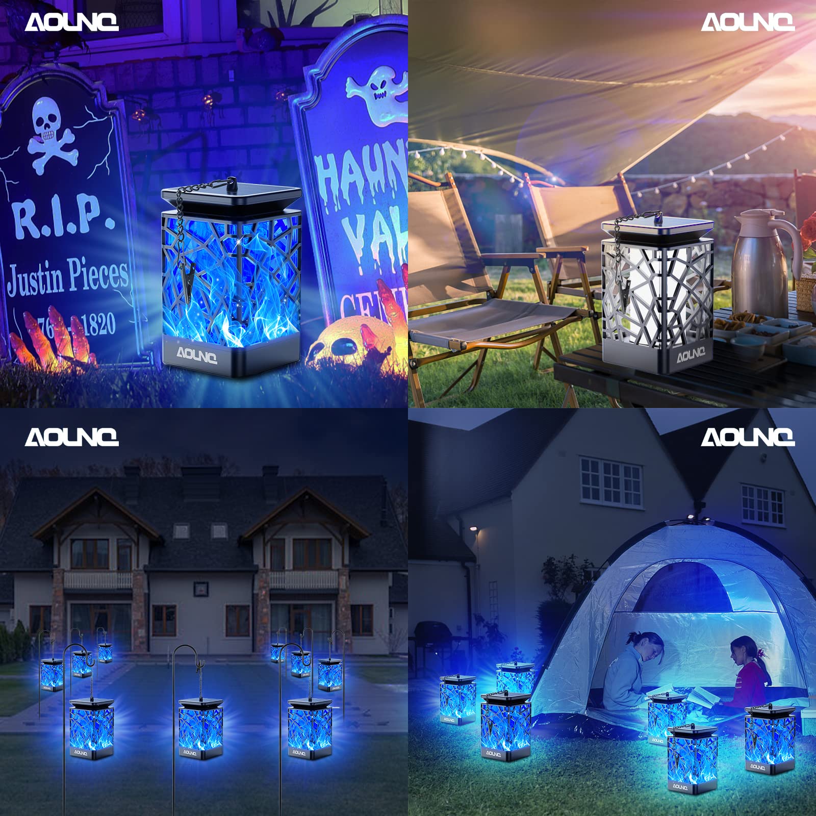 99 LED Solar Lanterns with Flickering Flame Effect - Waterproof Outdoor Hanging Lights for Garden, Yard & Patio Decor (2 Pack Blue Solar Powered Lanterns) - Perfect for Camping, Backyard Parties & Pathway Lighting