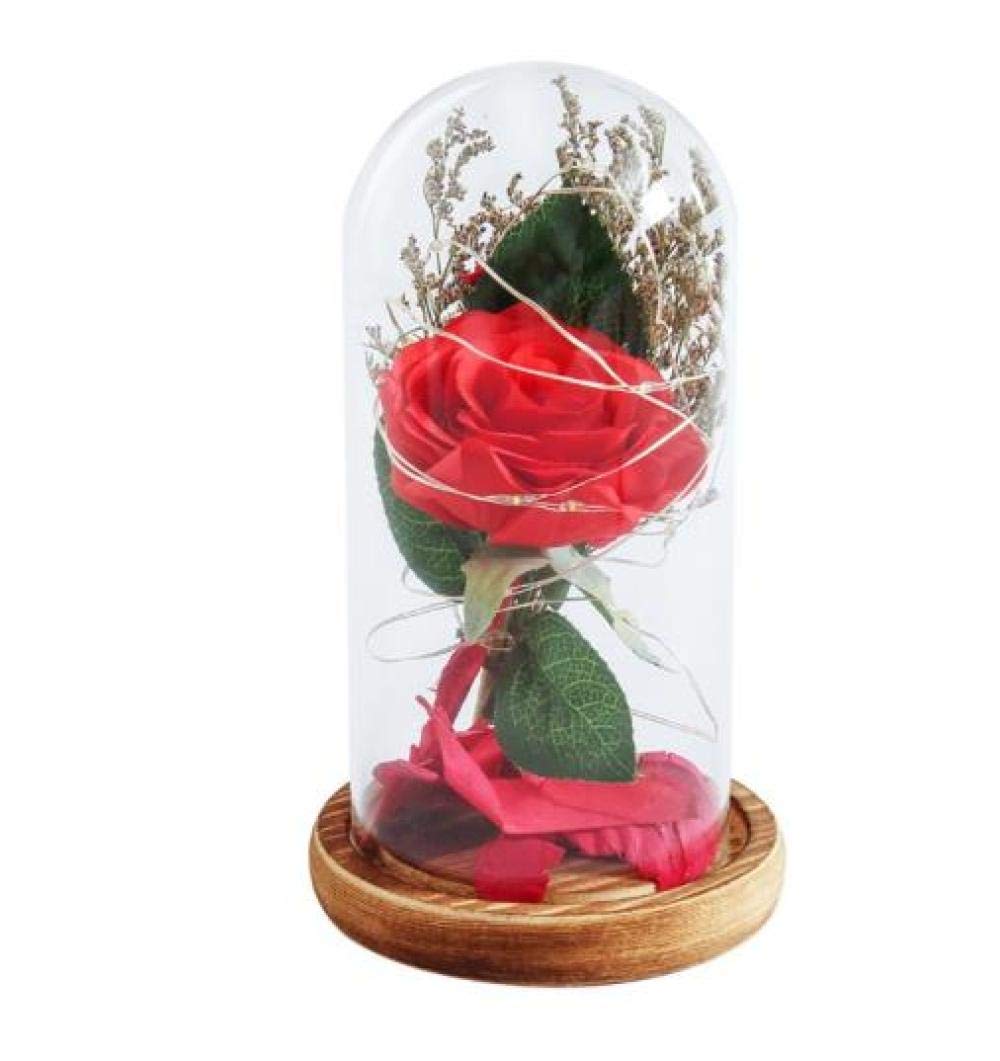 Enchanted Rose Artificial Flower with Glass Cover - Preserved Red Rose That Never Fades, LED Flashing Glitter Floral Decor for Home, Wedding, Valentine's Day & Romantic Gift Ideas