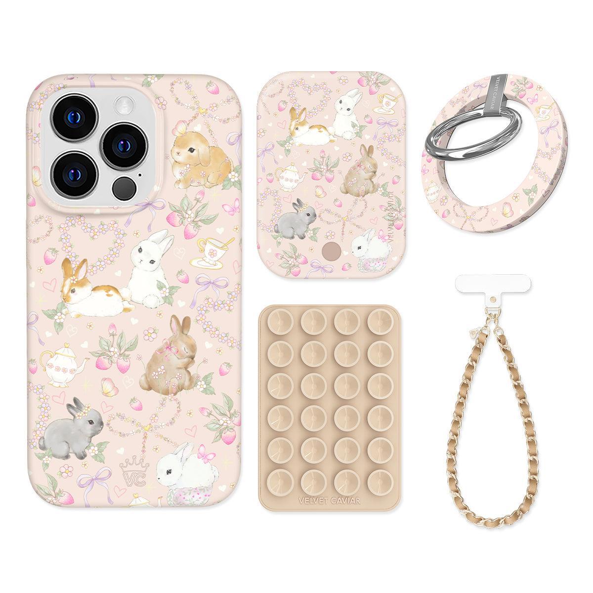 Bunnies & Bows iPhone Case with Grip - Cute Bunny Phone Cover for iPhone 13/14/15 Pro Max - Non-Slip Protective Case for Everyday Use, Work, and Travel