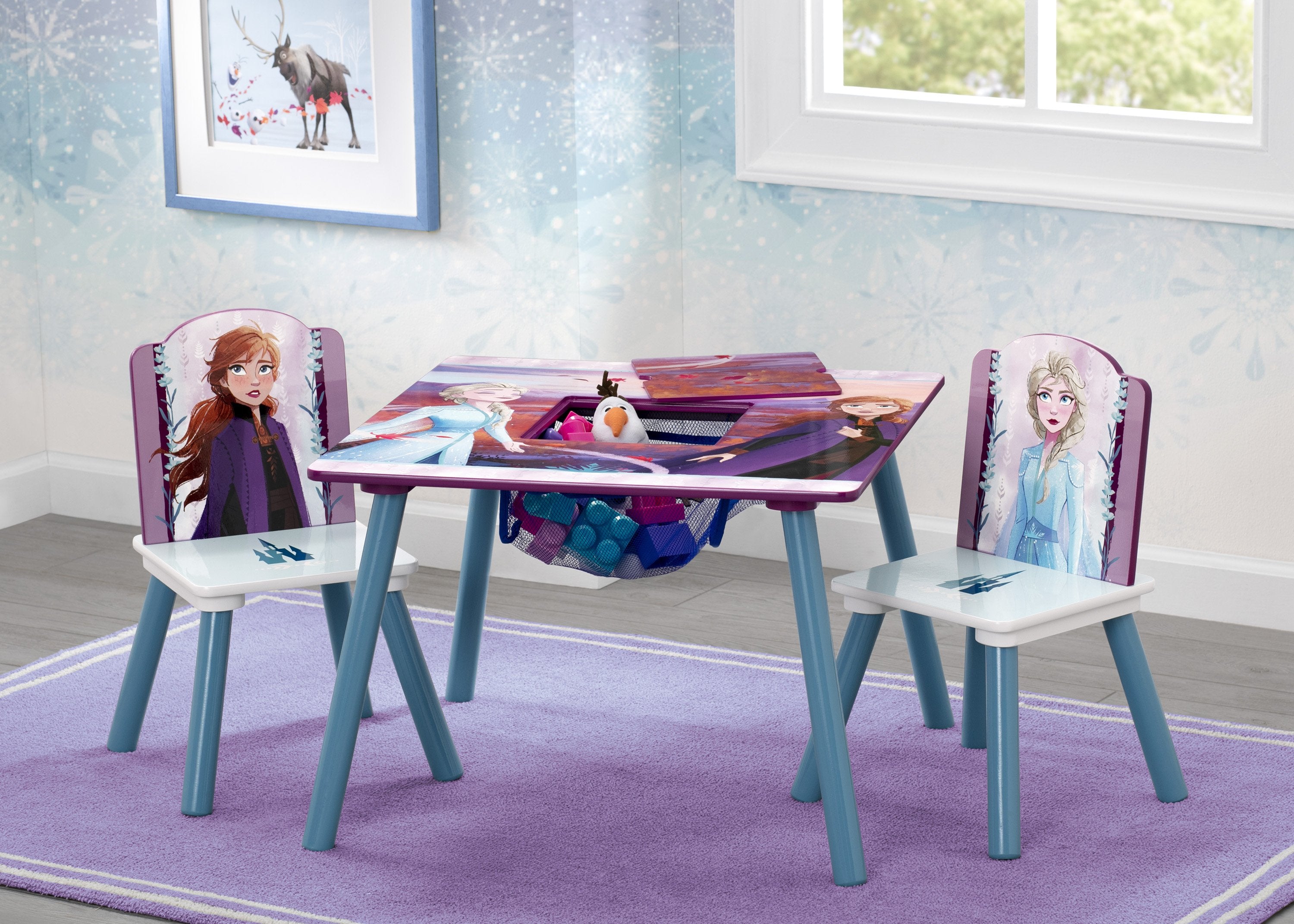 Frozen 2 Kids Table and Chair Set with Storage - Disney Princess Themed Playroom Furniture for Toddlers - Perfect for Playtime, Snacks, and Learning Activities
