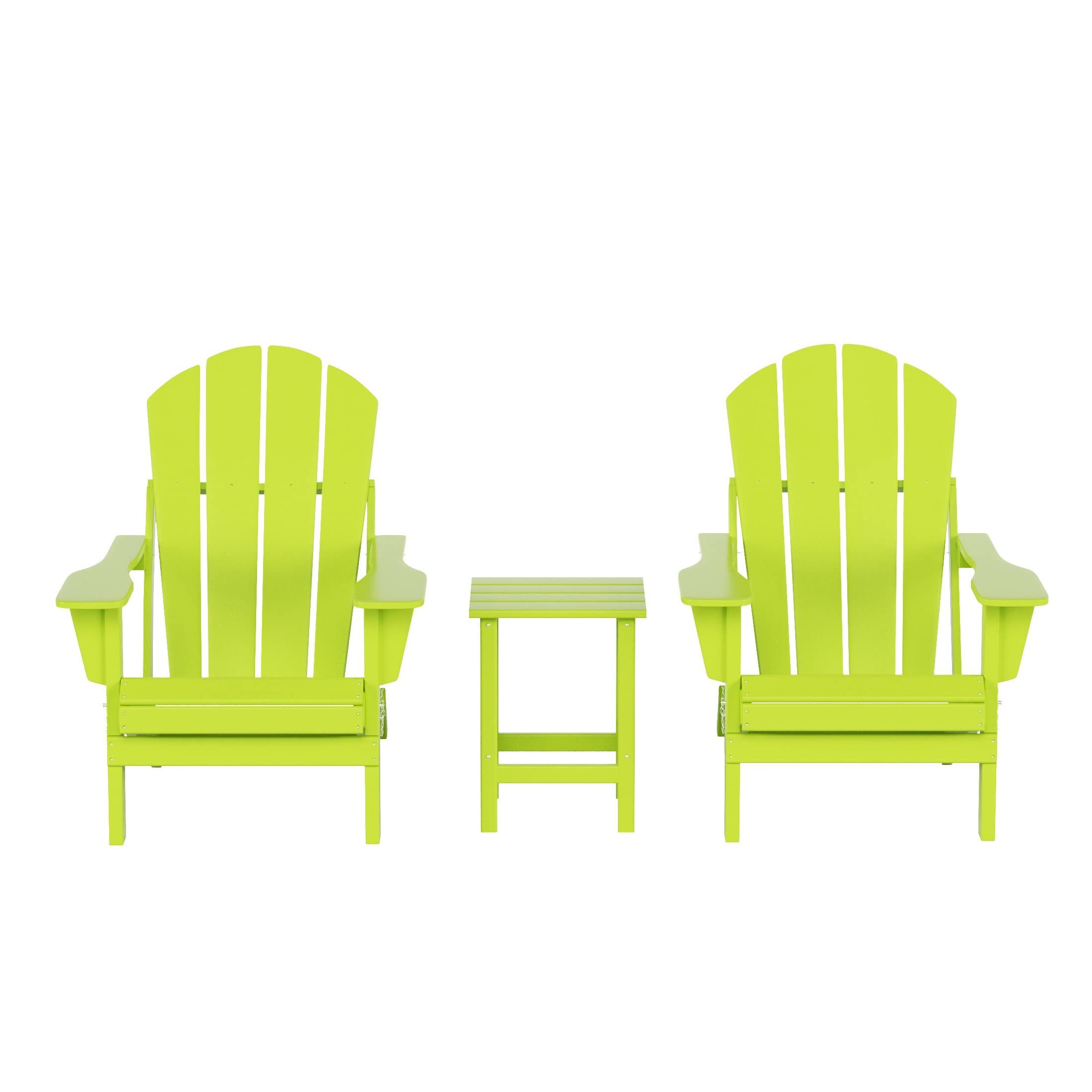 WO Home Furniture 3-Piece Outdoor Adirondack Chair Set with Side Table - Folding, Weather & UV Resistant Patio Furniture for Lawn, Garden, Bonfire, Balcony, Poolside (Lime Green) - Perfect for Backyard Relaxation, Summer Gatherings & Outdoor Entertaining