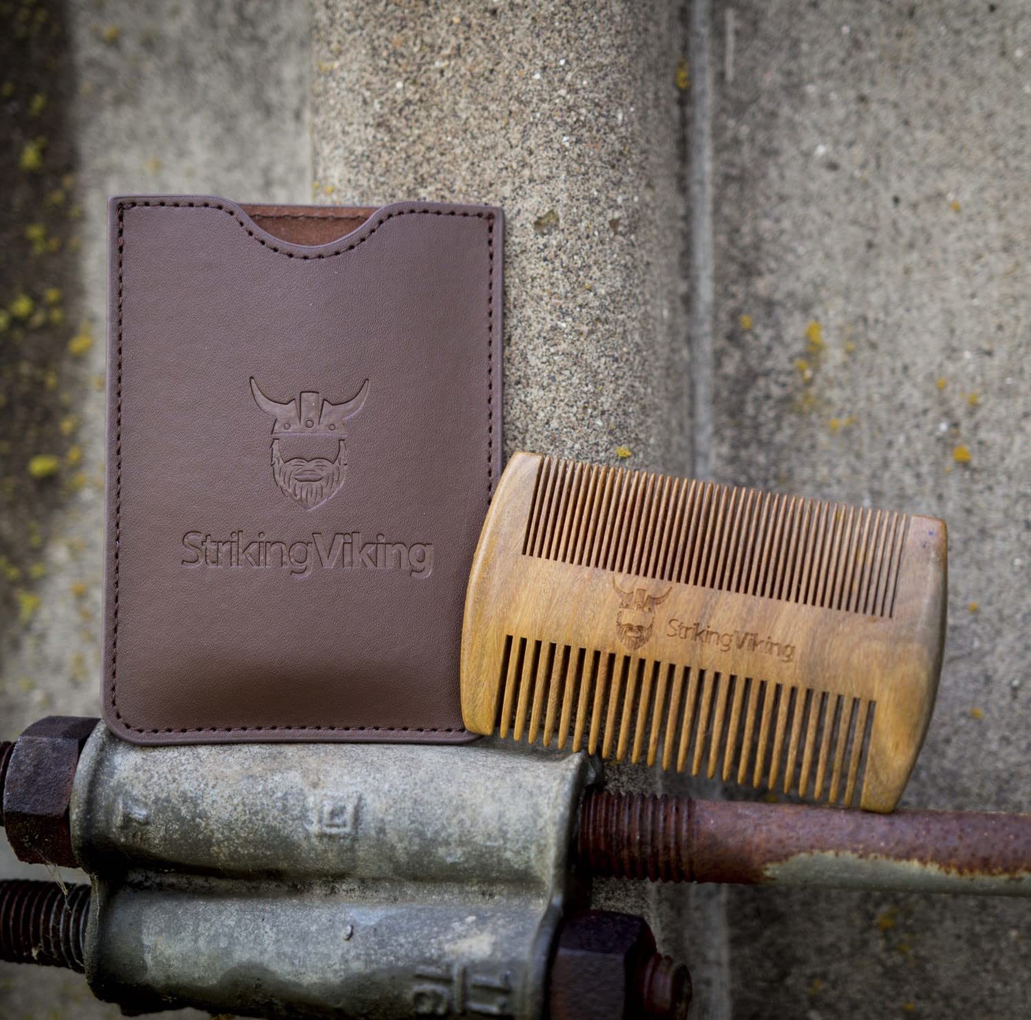Premium Viking Sandalwood Beard Comb with Travel Case - Dual-Sided Fine & Coarse Teeth for Men's Grooming - Perfect for Beard Oil, Balm & Styling - Ideal for Travel, Home & Barbershop Use