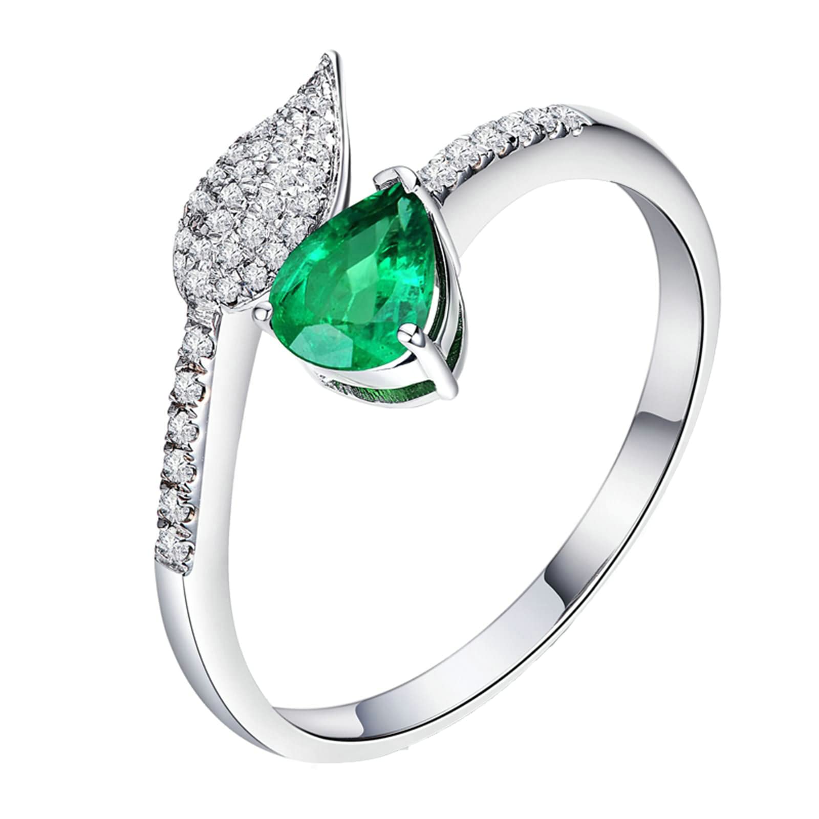 18K White Gold & 925 Sterling Silver Women's Wedding Rings - Created Emerald Moissanite/Zirconia Anniversary Band for Bride, Engagement & Special Occasions
