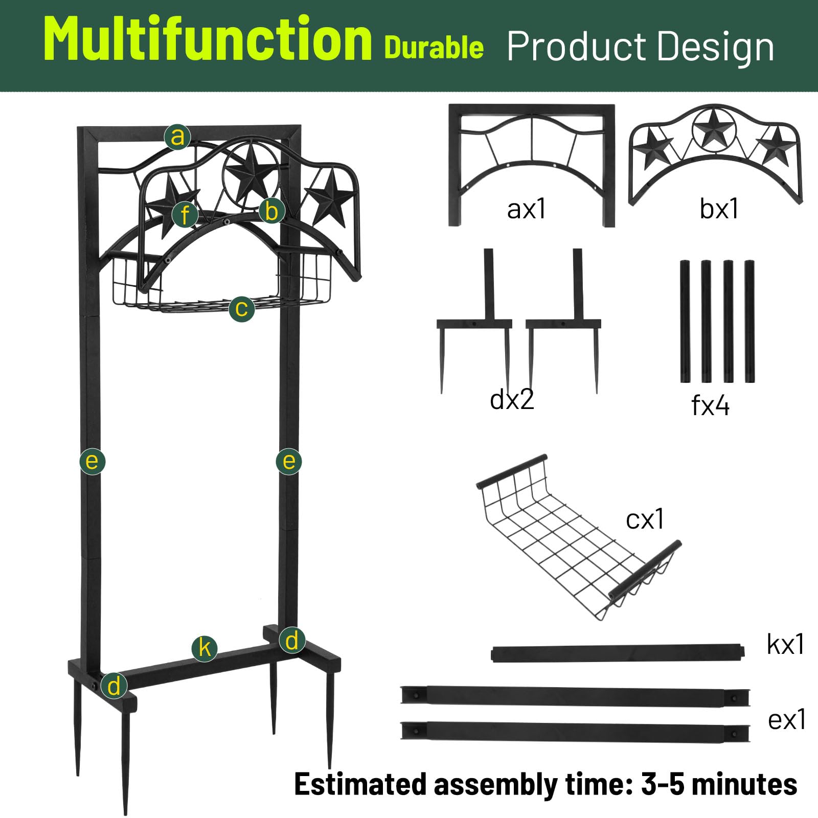 Upgraded Freestanding Heavy Duty Rustproof Metal Garden Hose Holder for Outside - Black with 4 Spikes | Perfect for Lawn, Yard & Garden Watering Organization