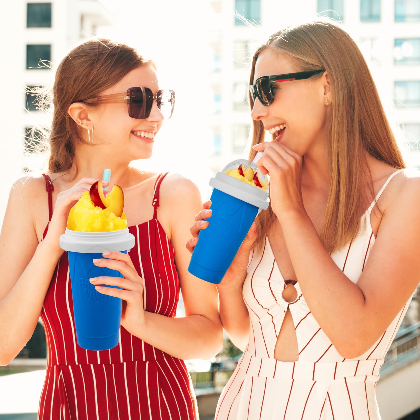 Magic Slushie Maker Cup - DIY Portable Smoothie Squeeze Cup for Juices, Milk & Ice Cream - Double Layer Silica Cup with Lid & Straw - Perfect for Summer Drinks, Parties & Family Gifts (Dark Blue)